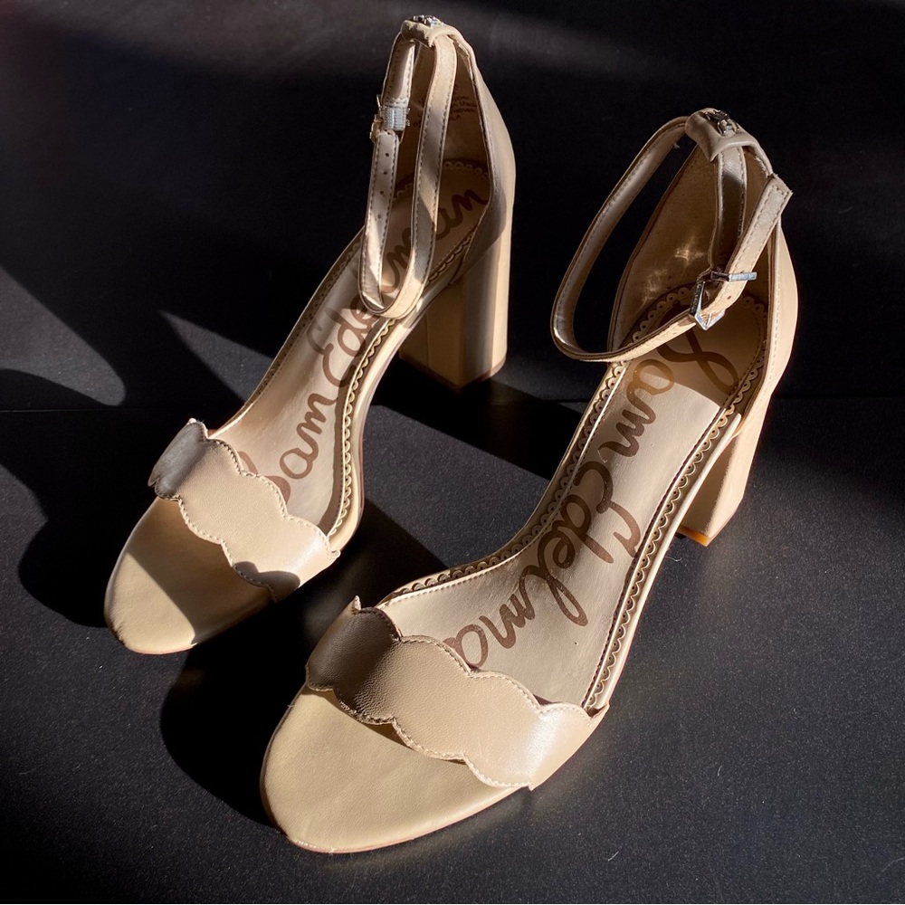 Sam Edelman Odila Neutral Leather Ankle Strap Heeled Sandals Women’s Size 8